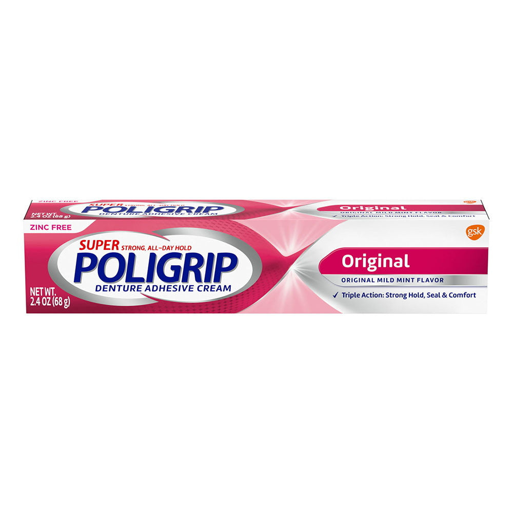 Super Poligrip Denture Adhesive Cream, Original and Strong Hold, 2.4 Oz